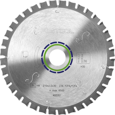 Teh rrethor për hekur Festool 210mm, 36 dhëmbë, vrimë 30mm, ngjyrë argjendi