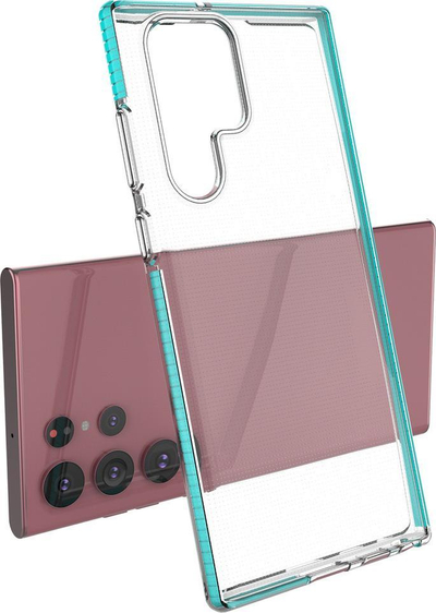 Mbulesë xheli Hurtel Spring Case për Samsung Galaxy S22 Ultra, transparente, kornizë rozë e çelët