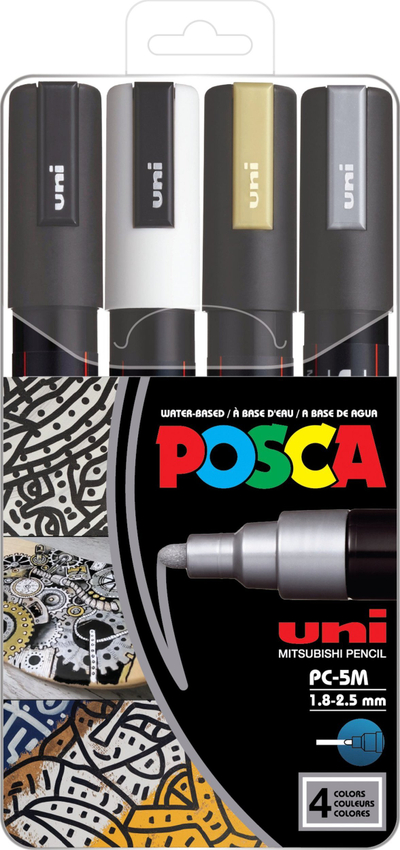 Markera Uni Posca PC-5M, set me 4 copë, 1.8-2.5 mm, shumëngjyrësh