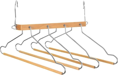 Varëse pantallonash 5five Wooden Trousers Hanger, set 4 copë, dru ahu, metalike, ngjyrë natyrale