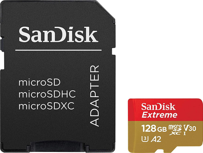 Kartë memorie SanDisk Extreme microSDXC, 128GB, Class 10 UHS I U3 A2 V30
