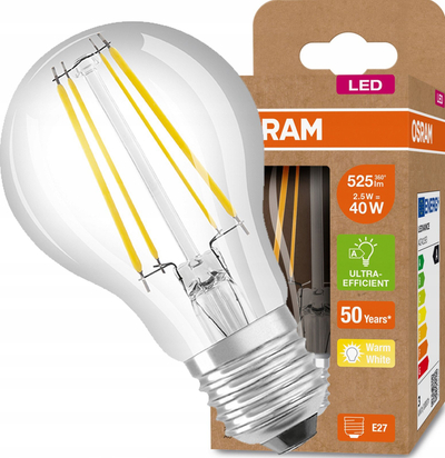 Llambë LED Osram Classic A60, 2.5W 525lm, E27 3000K, dritë e ngrohtë