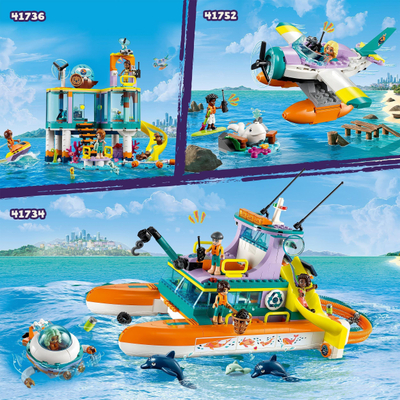Lodër ndërtimi LEGO Friends Sea Rescue Centre 41736, set ndërtimi detar, mbi 7 vjeç, shumëngjyrëshe