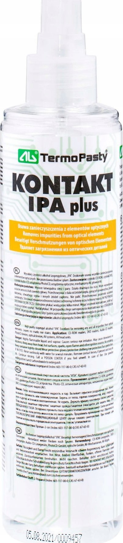 Solucion pastrues TermoPasty Kontakt IPA Plus, 99.9% izopropanol, spruc 250 ml, transparent
