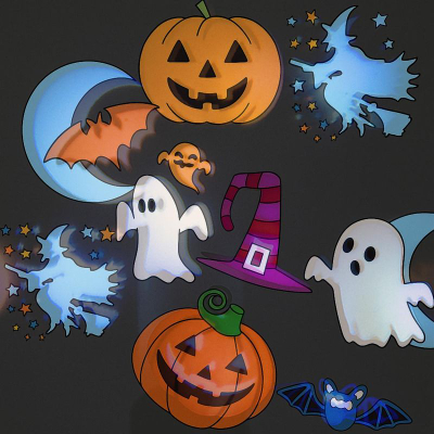Projektor dekorativ Koopman LED, me filma të ndërrueshëm Halloween, me USB, i zi