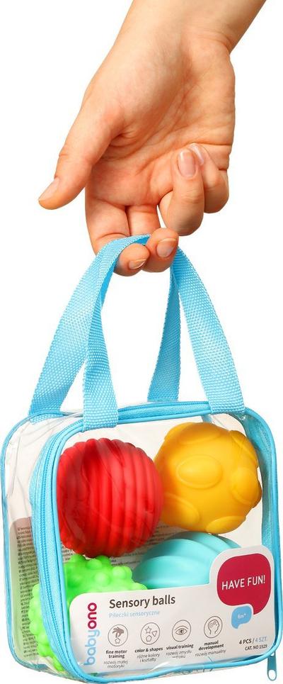 Set toptha shqisorë BabyOno Have Fun, 4 copë, të butë, 6M+