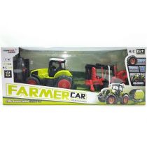 Играчка трактор со далечински управувач ADAR Farmer Car, размер 1:16, со приколка, зелена и црвена