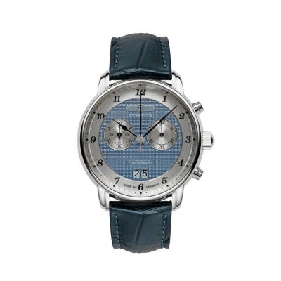 Ori dore Zeppelin Friedrichshafen Z85843, kronograf, rrip lëkure, blu
