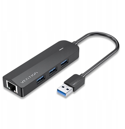 HUB USB Vention 3 porta USB 3.0 me adapter Gigabit Ethernet 0.15m, i zi