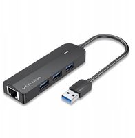 HUB USB Vention 3 Port USB 3.0 me adapter Gigabit Ethernet 0.15m, i zi