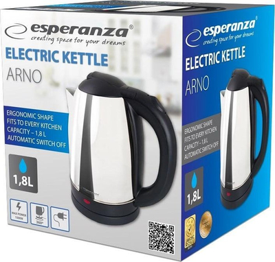 Çajnik elektrik Esperanza Arno EKK135S, 1.8L, 1500W, ngjyrë argjendi