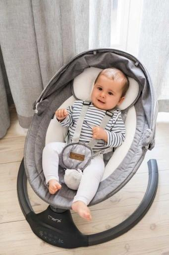 Karrige lëkundëse elektrike MoMi KENANI, me Bluetooth, deri 9 kg, gri e errët