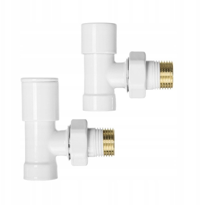 Set valvulash radiatorësh inline dhe këndore, 1/2" BSP, 15mm, e bardhë me krom