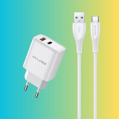 Karikues Awei PD81L EU GaN, 22.5W, 1x USB A 1x USB C, i bardhë