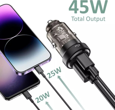 Karikues veture 4kom.pl CC45W, 2 porta USB USB C, 45W PD QC 3.0, i zi