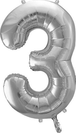 Балон фолија PartyDeco број 3 XXL, 86cm, сребрена