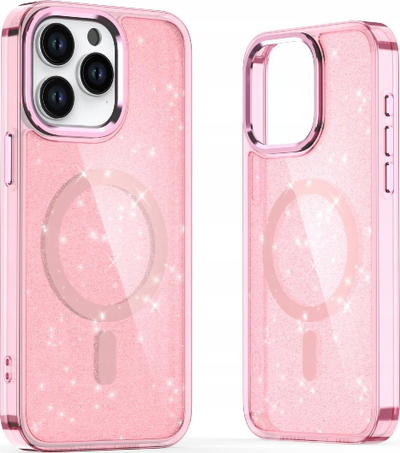 Mbrotëse telefoni Glitter Case MagSafe për iPhone 16 Pro Max, TPU, rozë transparente