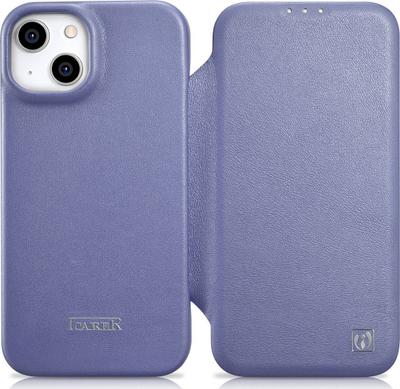 Kapak telefoni Icarer Leather për iPhone 14, me flap, MagSafe, vjollcë e çelur