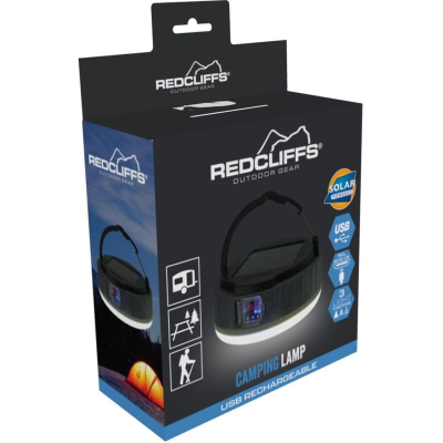Llampë kampingu Redcliffs me solar dhe USB, 400 lumen, 800 mAh, e zezë