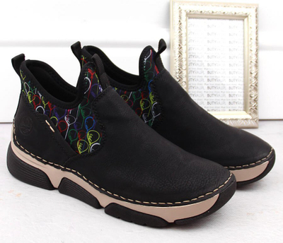 Këpucë slip-on Rieker 45957-00, platformë 3.5cm, përditshmëri, të zeza