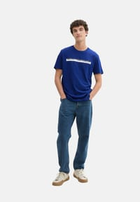 Bluzë burra TOM TAILOR, me mëngë të shkurtra, print logo, blu e errët