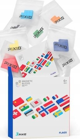 Set lodër magnetike Pixio Flags Story Series, 111 blloqe, 8 ngjyra, shumëngjyrësh