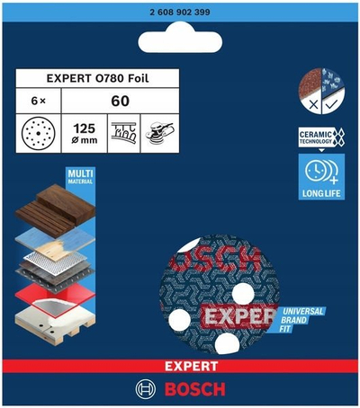 Disqe gërryese Bosch Expert O780 Foil, 150mm, granulë 60, set me 50 copë