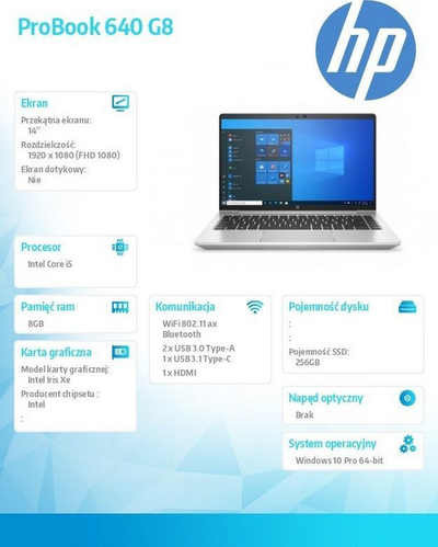Laptop HP ProBook, 14", Full HD, Intel Core i5-1135G7, 2.4 GHz, 8 GB RAM, SSD 256 GB, i argjendtë