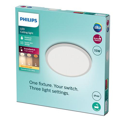 Plafonierë Philips SuperSlim LED, 24.5cm, 2700K, e bardhë