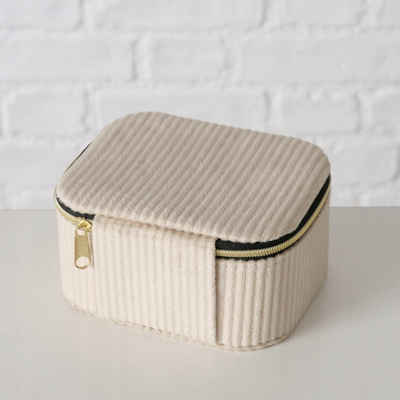 Kuti bizhuterish prej kadifeje Velvet Jewelry Box Caja, 12 x 10 x 6 cm, poliester MDF, bezhë