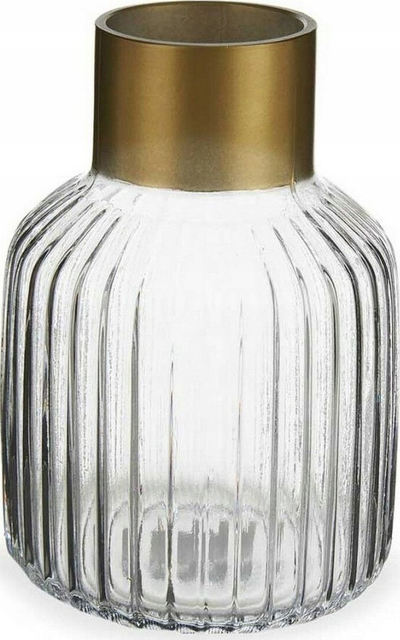 Vazo dekorative Gift Decor Stripes, xham i tejdukshëm, detaje në të artë, 18 cm