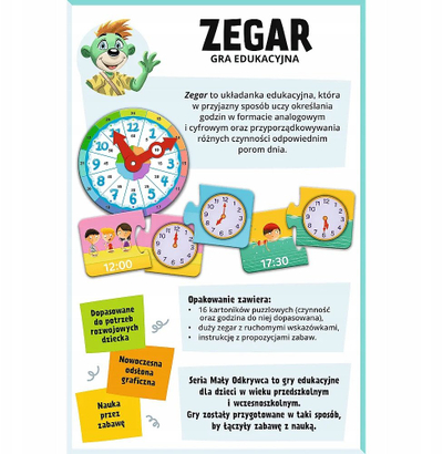 Lojë edukative Trefl Little Explorer Clock, mësu orën, gjuhë polake, shumëngjyrëshe