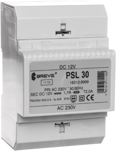 Furnizim energjie Breve PSL 30, 230VAC në 12VDC, 20W 1.7A, i bardhë