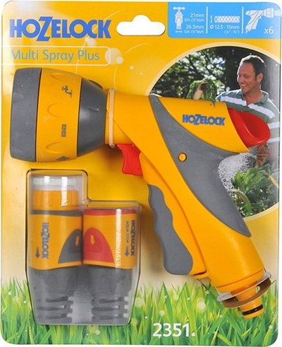 Pistoletë ujitjeje Hozelock Multi Spray Plus, 6 modele spërkatjeje, me konektorë, verdhë gri
