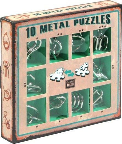 Set enigmesh metalike Brain Teaser, 10 copë, kuti dhurate, jeshile