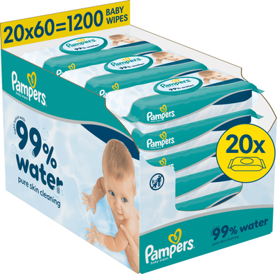 Peceta të lagështa Pampers 99% Water, 20 x 60 copë, 1200 copë