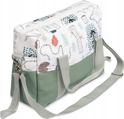 Çantë karroce Velvet, Leatherette Stroller Bag Hedgehogs, pambuk dhe eko lëkurë, smerald