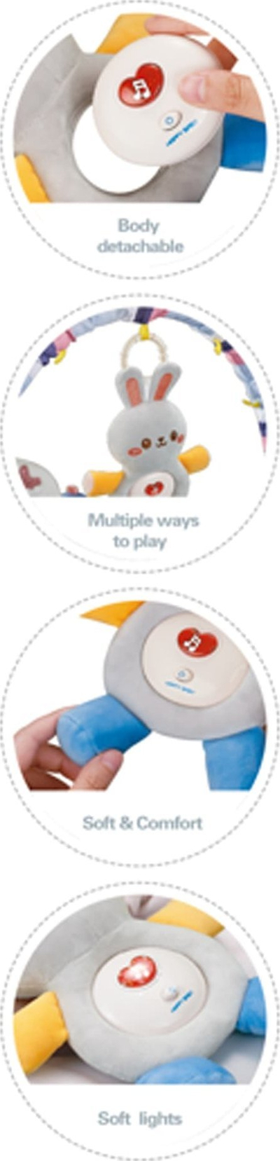 Lodër pelushi interaktive WOOPIE BABY Bunny, me dritë edhe tinguj ninulle, gri me blu