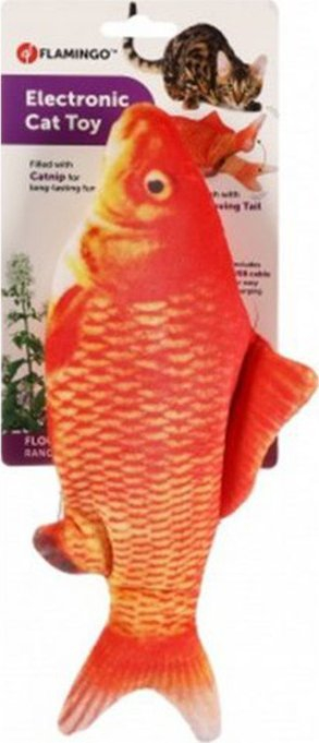 Електронска играчка за мачки Flamingo Flounder Fish, со подвижен опаш, со катнип, портокалова