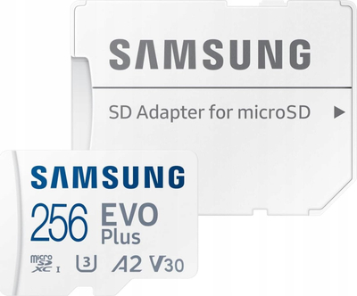 Kartë memorie Samsung EVO Plus, 256GB, microSDXC U3 A2 V30, e bardhë