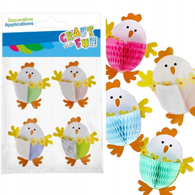 Ornamente dekorative CRAFT WITH FUN Accordion Chick, set 4 copë, ngjyra shumëngjyrëshe