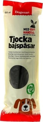 Qese higjienike për qen Dogman Poop Bags me doreza, 60 copë, 22x27cm, të zeza