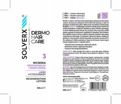 Tonik rigjenerues për flokë Solverx Dermo Hair Regenerating and Moisturizing, që i mban flokët të lagësht e të hidratuar