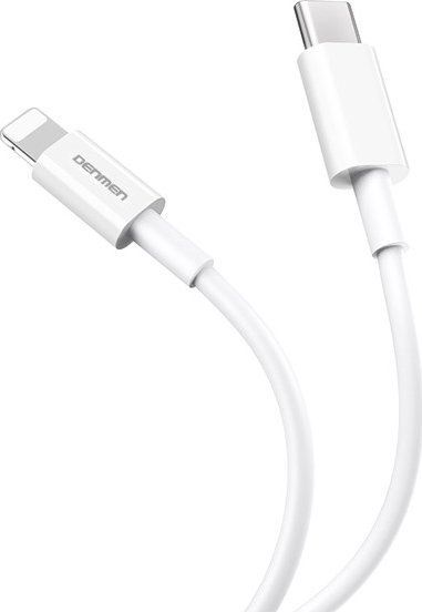 Kabllo karikimi Denmen D65, USB C në Lightning, 2m, 20W, e bardhë