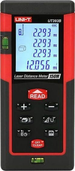 Matës distance lazer UNI-T UT393B, 150 m, ekran i ndriçuar, i zi e kuq