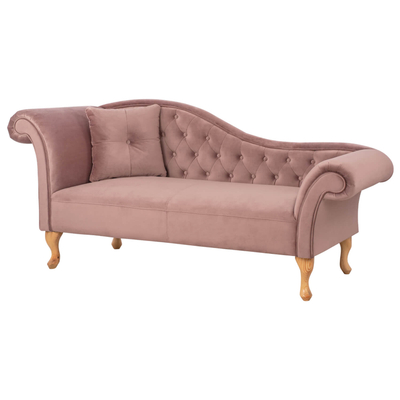 Sofa velvet Chesterfield Niovi & këmbë druri natyral 187×61×82 cm (HM3007.05), rozë