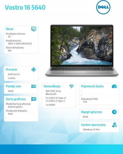 Laptop Vostro 16 (5640), 16.0", 5-120U, 16GB RAM, 1TB SSD, Intel Graphics