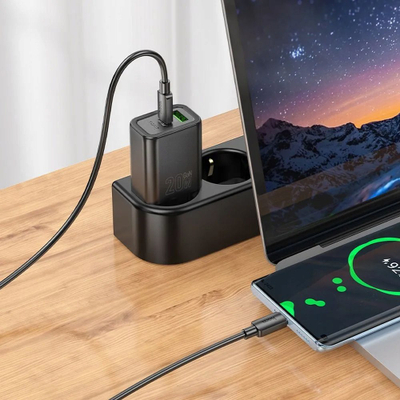 Karikues muri Hoco N60, 20W PD QC, USB C me kabllo Type C në Type C, i bardhë