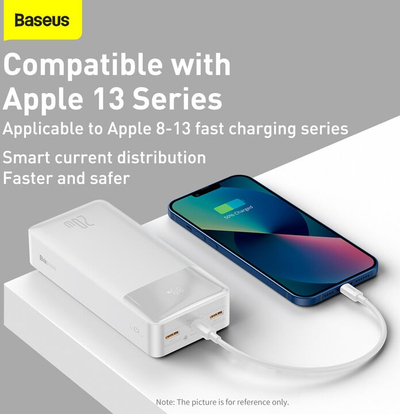 Powerbank me ekran dixhital Baseus Bipow, 30000mAh, 20W, i bardhë
