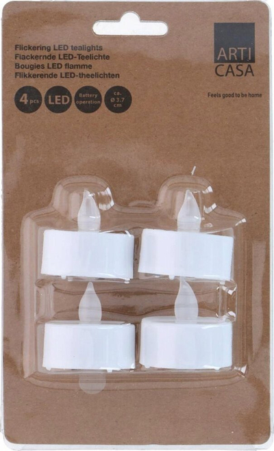 Set qirinj LED tealight Arti Casa, 4 copë, me bateri, ngjyrë e bardhë